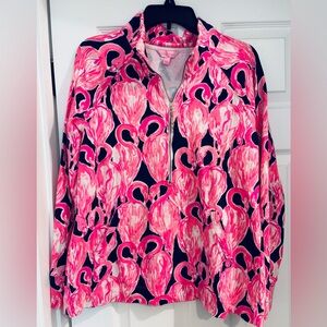 Lilly Pulitzer Pink Flamingo Zip Up in a Size Large